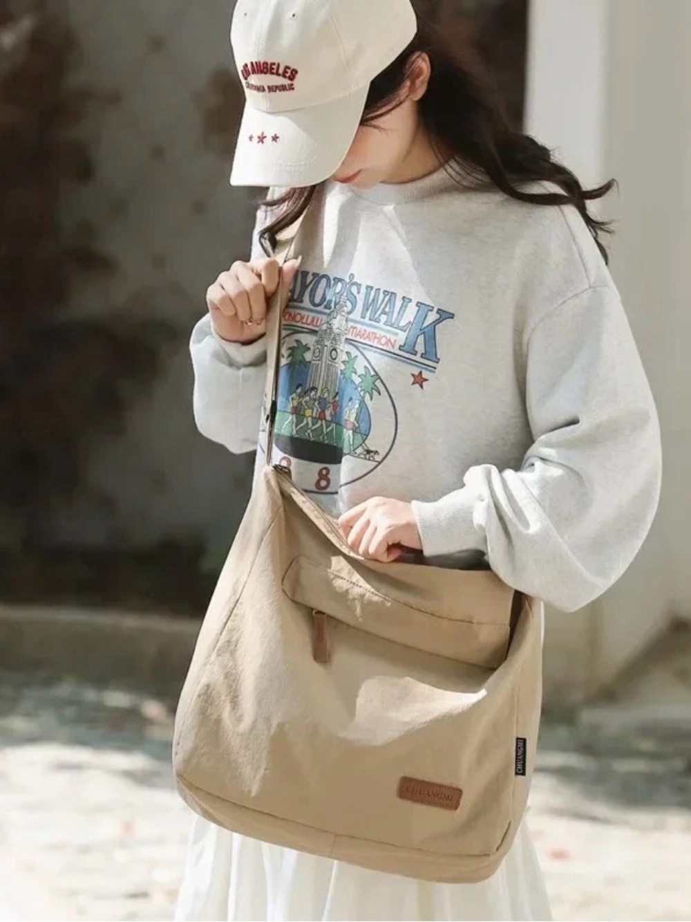 Casual Cream Shoulder Bag with Adjustable Strap